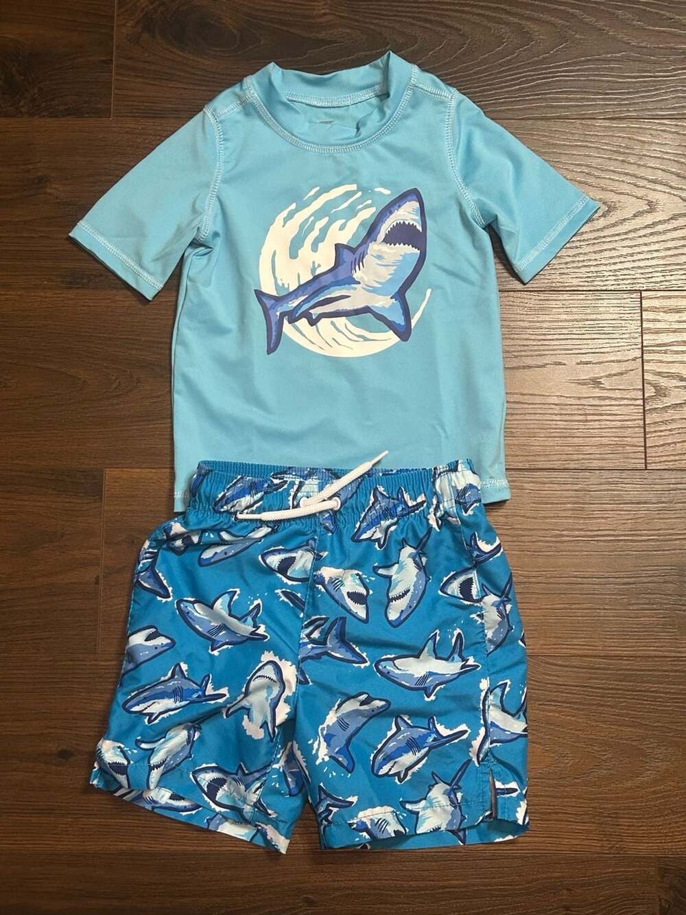 Place Sport Toddler Boys Shark Print 2-Piece Rashguard and Swim Trunks Set